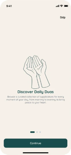 Onboarding screen inviting people to discover daily duas.