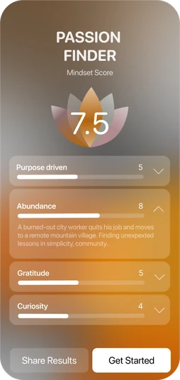 Mindset score screen showing a 7.5 score with four traits.