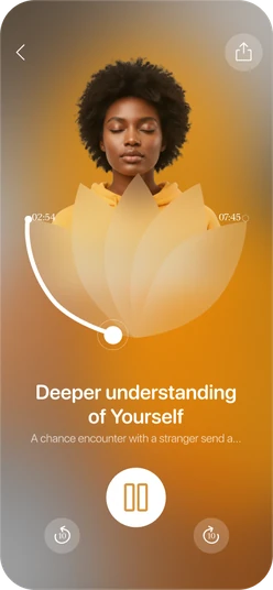Guided session screen with a calm portrait and a session timer.